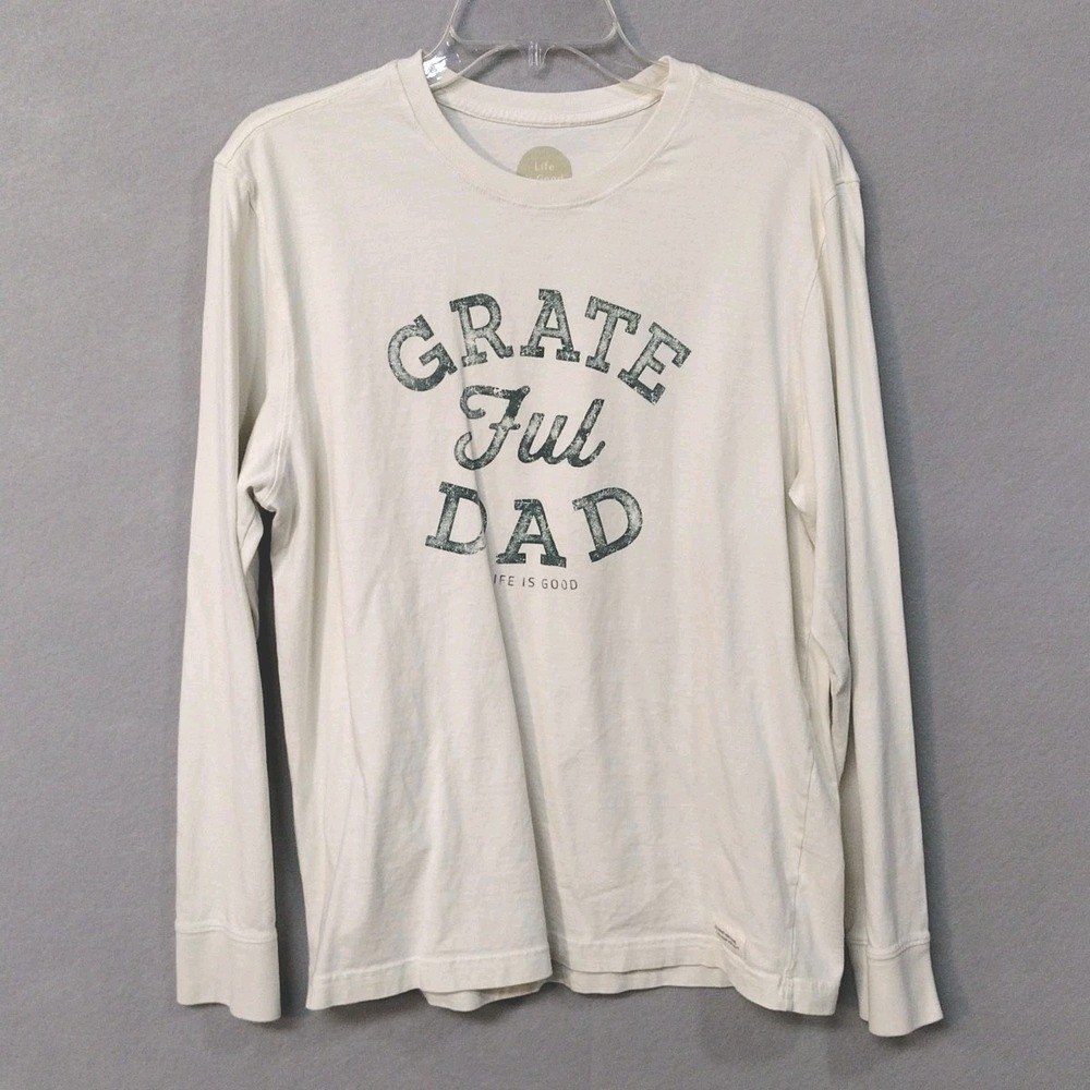 Life Is Good Grateful Dad Shirt Men's M Classic Fit Long Sleeve 100%Cotton Ivory
